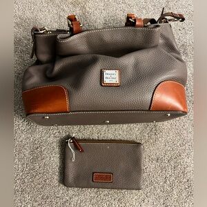 Dooney & Bourke Brenna Elephant Gray and Cognac Pebbled Leather Satchel Bag